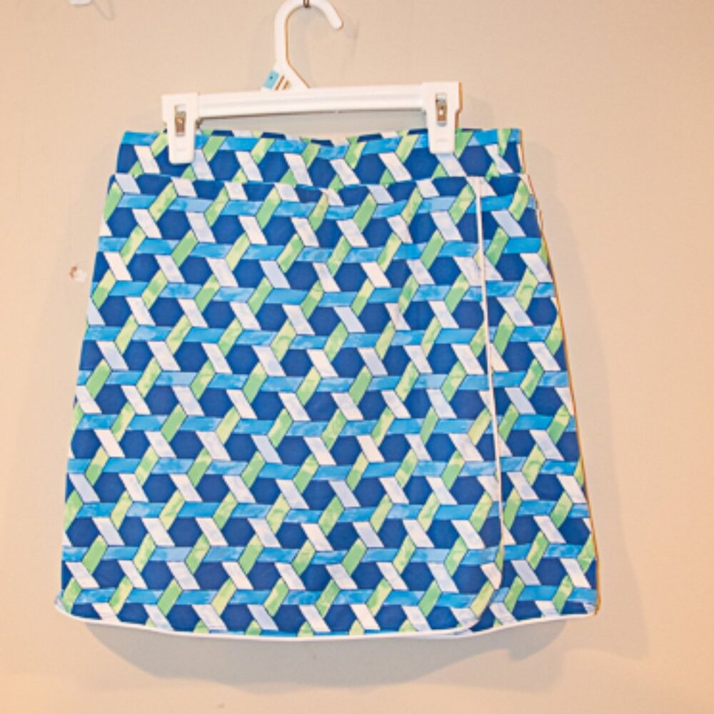 J McLaughlin Green and blue Geometric Wrap Skirt with shorts Size Small